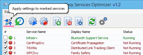 Screenshot of Apply Settings in Easy Service Optimizer