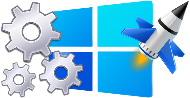 Easy Service Optimizer: Windows logo with service gears and a performance rocket